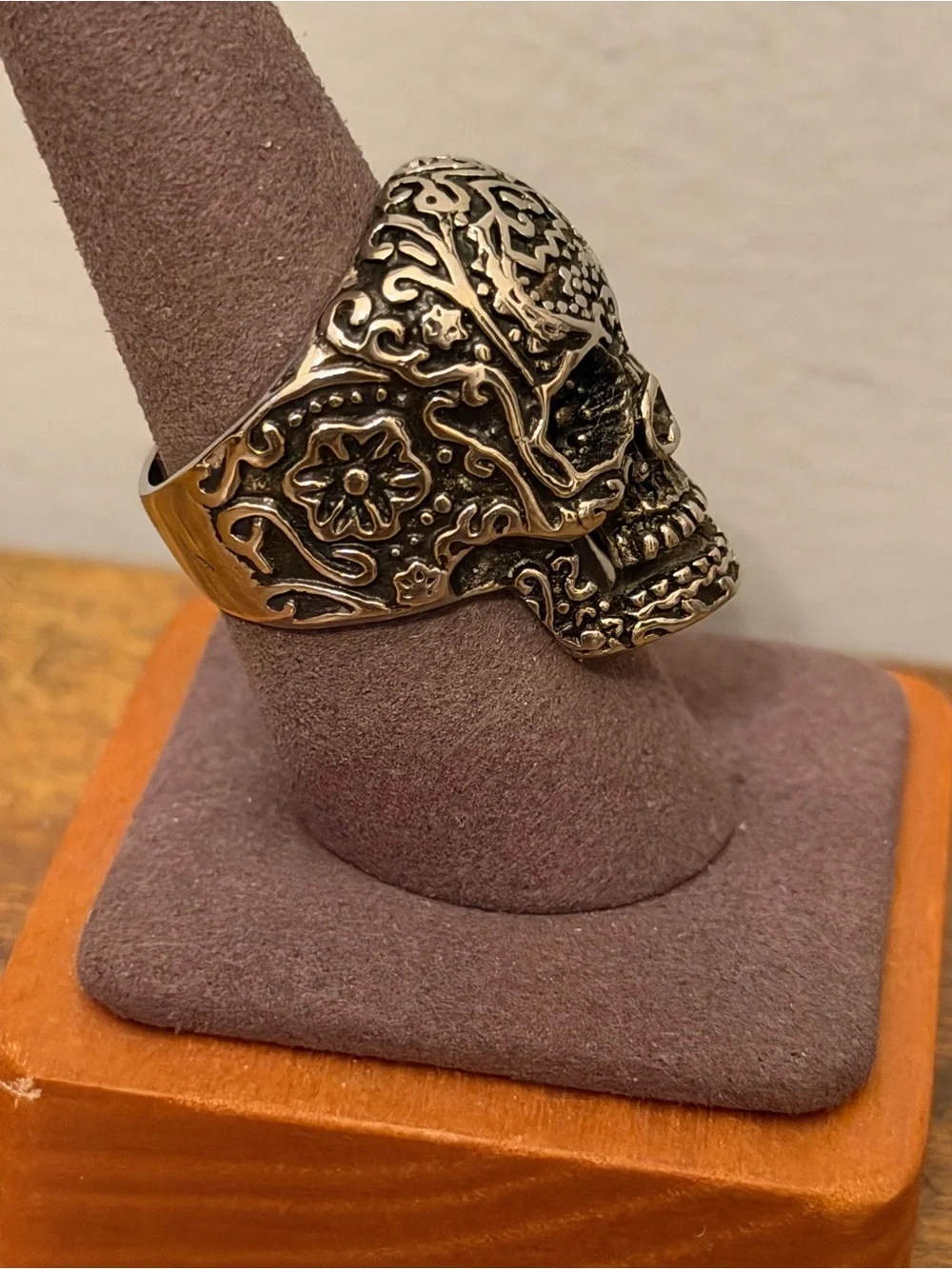 Men’s Skull Ring Stainless Steel Sugar Skull Biker Gothic Day Of The Dead Size 9
